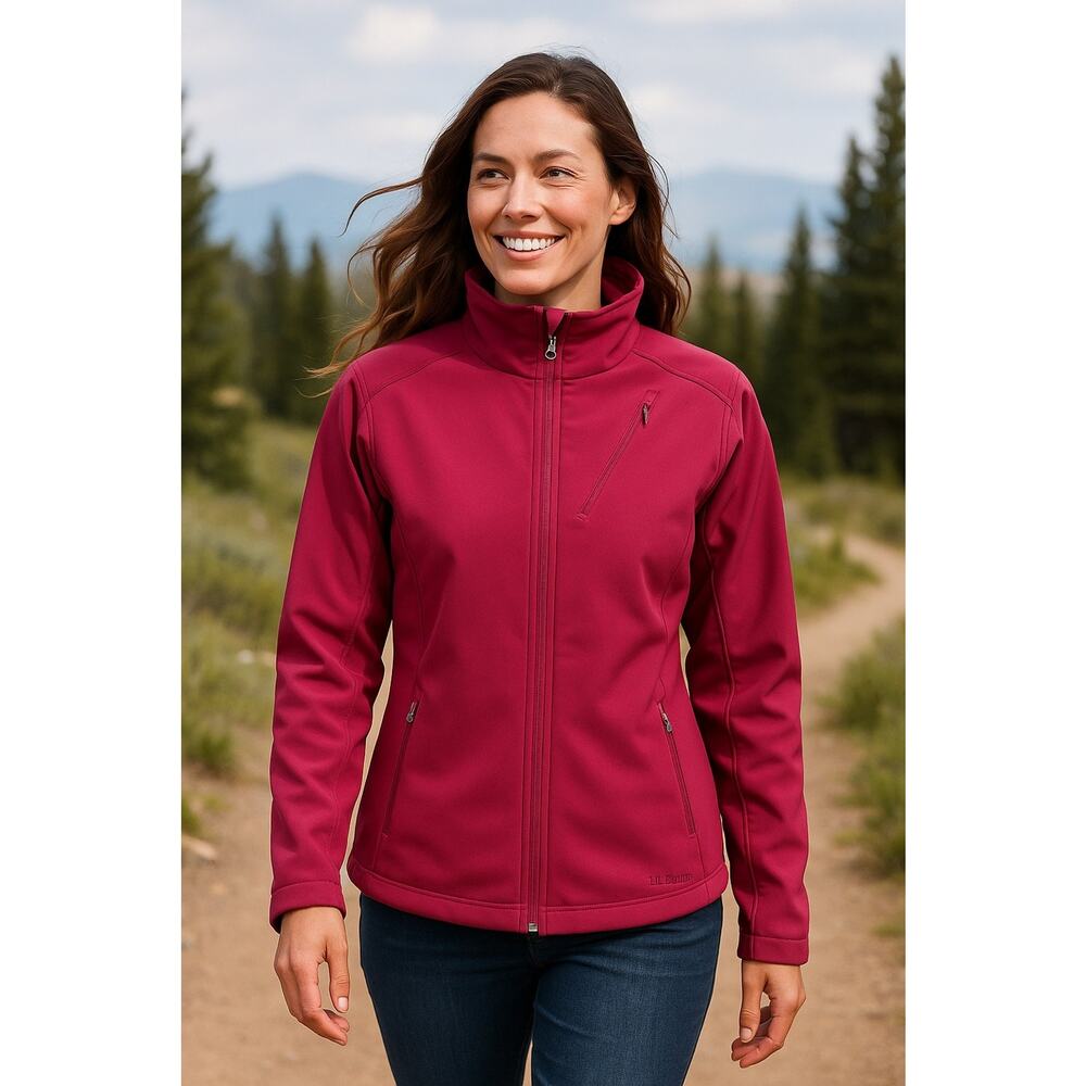 L.L.Bean Women’s Softshell Fleece Jacket Pink Magenta Medium M Full Zip Pockets